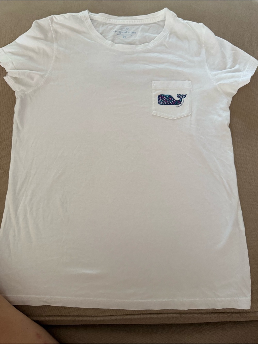 Vineyard Vines White Short Sleeve Tee with Navy & Pink Whale Pocket